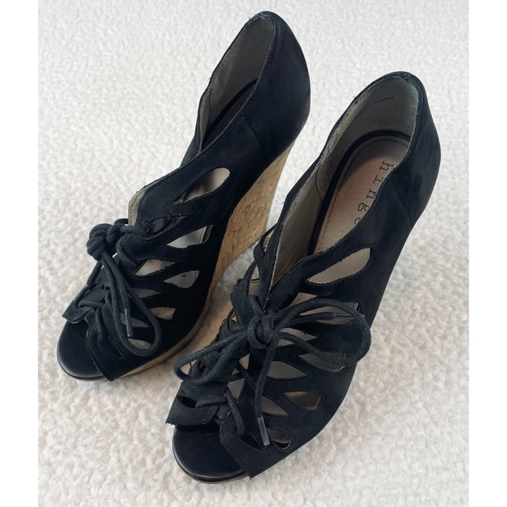 HINGE • Lea Black Suede Leather Lace-Up Cork Sandal Wedges, 8 - Picture 4 of 16
